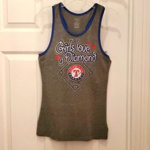 "Girls love a Diamond" Texas Rangers XL 14/16 Gray Burn Out with Blue Trim Tank